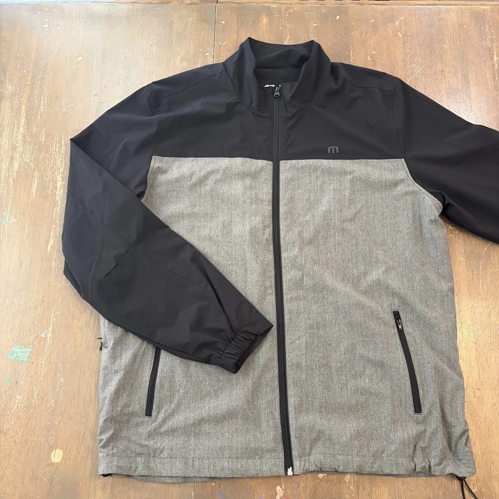 Travis Mathew Golf Full Zip Stretch Windbreaker Jacket Men's Size XL black Gray